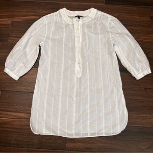 Brooks Brothers Women’s Tunic Blouse‎ 12 White Embroidered 3/4 Sleeve Round Neck
